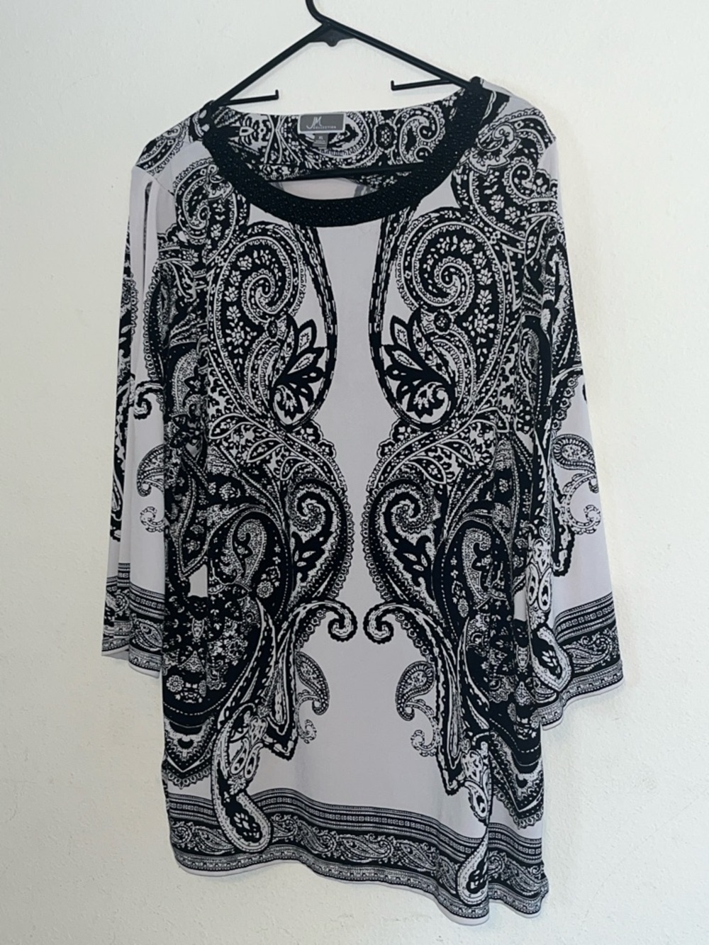 JM Collection Black & White Paisley Tunic